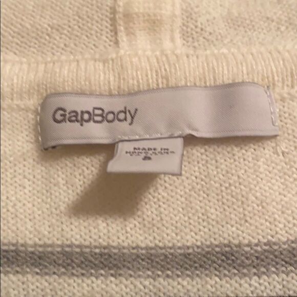 Gap Body Ivory & Grey Striped V Neck Hooded Pullover Sweater Size Large - Picture 2 of 8